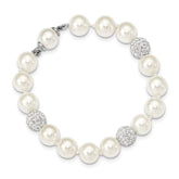 Majestik Sterling Silver Rhodium-plated 10-11mm White Imitation Shell Crystal Hand-knotted Bracelet